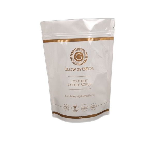 Quality White Glossy Finish Body Scrub 150 Micron Stand Up Zipper Pouch wholesale