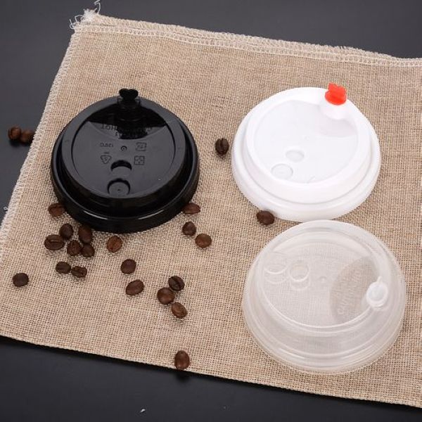Pp Half Open Coffee Cup Lids 90mm White Black Renewable Resources 12oz 16oz