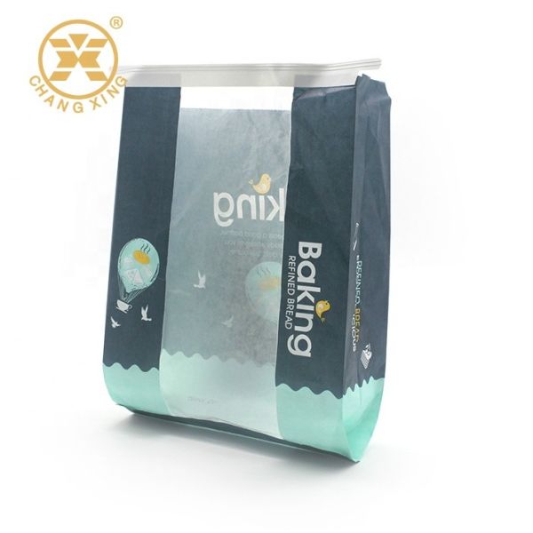 Quality Greaseproof 750g Bakery Bread Packaging White Kraft Stand Up Pouches With Window And Tin Tie wholesale