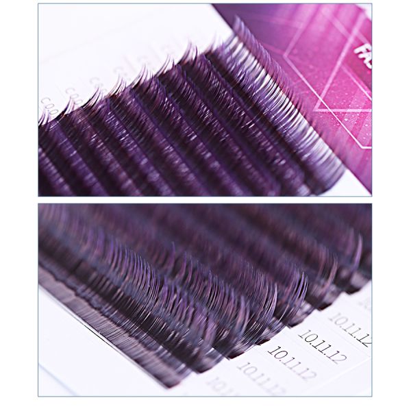 Gradual Purple Colored Eyelash Extensions Synthetic Hair 12 Lines / Tray Volume