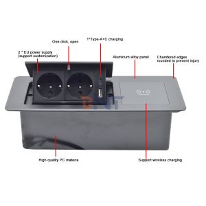 Tabletop Pop-up Electrical Socket Power Extension Cord USB Charging Wireless