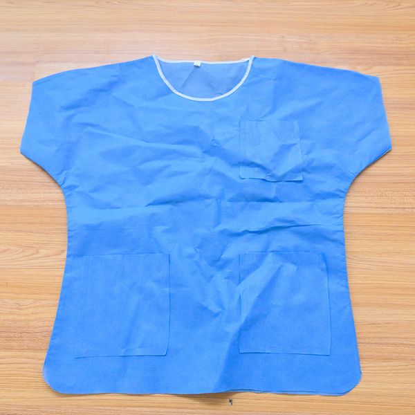 Multi Layer Nurse Hospital Surgical Scrubs SMS Blue Disposable Gown With 3 Pocket