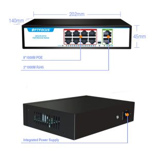 Factory OEM/ODM 10 Ports Optical Fiber Switch 8*1000mbps RJ45 POE Port,UP-Link 2