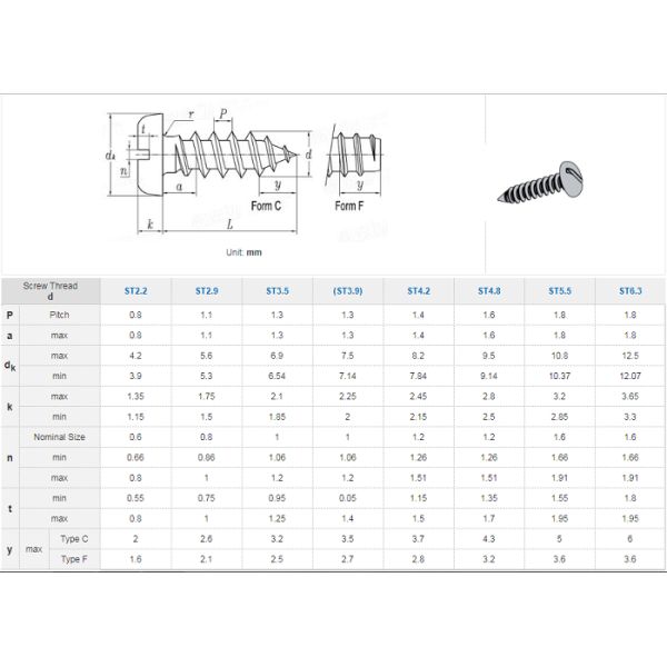 DIN 7971 SS Slotted Pan Head Self Tapping Screws