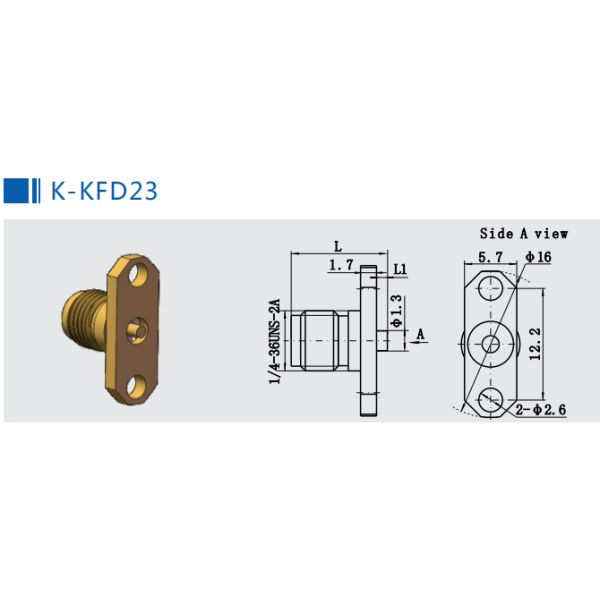 K2.92 Series Gold Plated 4-hole Flange Brass RF Coaxial Connector For 2 Semi - Rigid / Flexible Cable