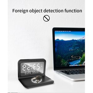 LED Display 4 In 1 Qi Wireless Charger , Wireless Phone Charger With Clock 15w