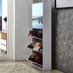 5-Flip drawers mirror shoe cabinet large storage shoe organizer for entryway