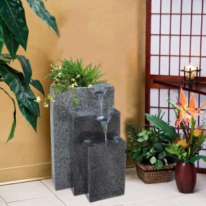 Rock Cast Stone Water Fountain with LED Lights Three Tier with Low Splash Design