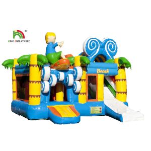 Cheap EN14960 Beach Design Inflatable Jumping Bouncer With Mesh And Slide for sale