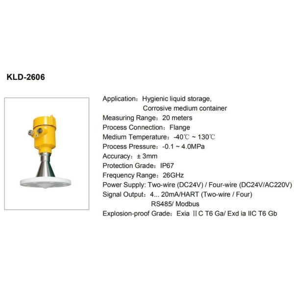 KLD 26GHz Series 4-20mA HART Radar Level Meter Solid Particles Level Meter