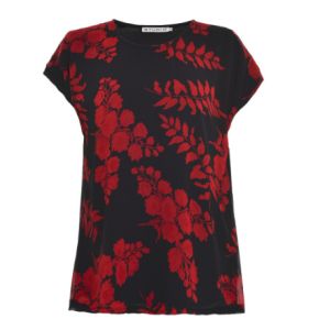 Cheap Front Red Pattern Printed Ladies Viscose Tops , Ladies Short Sleeve T Shirts for sale
