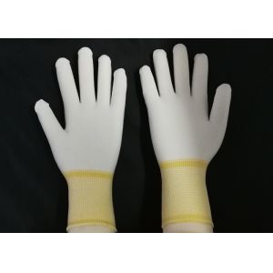 Yellow PU Coated Gloves Hot Melt Binding Edge With 100% Nylon Knitted Liner
