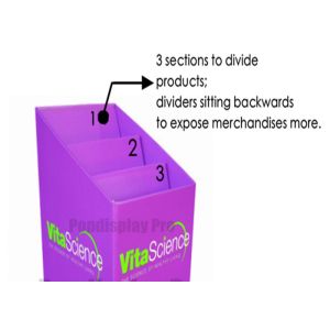 Purple Cardboard Display Bins 3 Sections Glossy Lamination With Pp Film