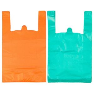 China PLA PBAT EN13432 Biodegradable T Shirt Bags With Handles on sale
