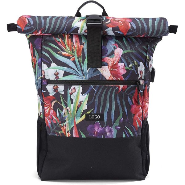 Quality Recycled Waterproof Roll Top Backpack 17.7 Inch Casual Roll Top Travel Backpack wholesale