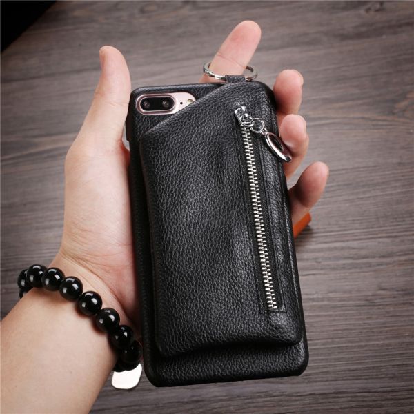 Phone accessory for iPhone 8 Leather Wallet Case, lichi genuine leather case for iphone X