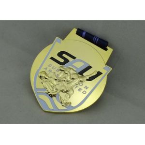 Marathon Ribbon Medals Die Casting With Soft Enamel , 3D Gold Plating