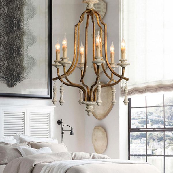Wood teardrop Iron bronze chandelier for Living room Bedroom (WH-CI-72)