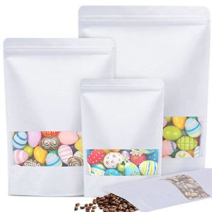 Kraft Paper Bag with Resealable Lock Seal Zipper and Stand Up Design Transparent Window