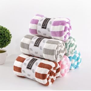 360 gsm Colorful Striped Coral Fleece Face Bath Towel 5 Piece Set with