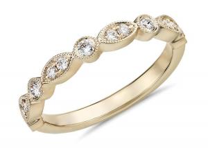 China Half Eternity 14K Yellow Gold Band Ring Fancy Cut G-H VS1 0.28ct Claw Setting on sale