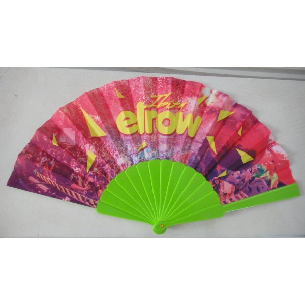 23cm promotion fabric folding fan with plastic ribs and printed fabric , perfect