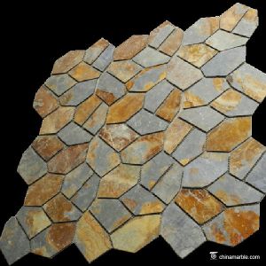 China Natural stone Slate Meshed Back Landscape Flagstone Pavers Beige / Green / Grey / Yellow Color on sale