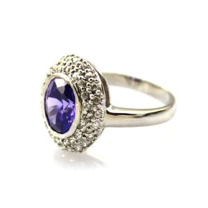 925 Silver Oval Garnet Gemstone Ring with Cubic Zircon (S-RJ692)