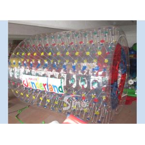 3.0m long transparent double layers inflatable water roller ball with tubes on