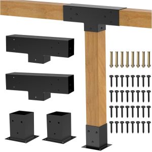 Heavy Alloy Steel Pergola Kit with 3-Way T-Shape Brackets for 4"x 4" Lumber DIY