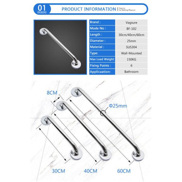Multi Length Bathroom Fixtures And Fittings Stainless Steel Handles For The Disabled