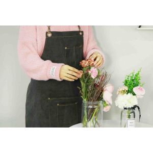 Black Denim Garden Apron With Leather Straps And Multifunctional Pockets