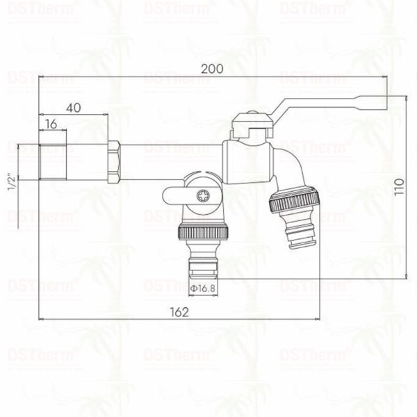 Long Spoute Heavy-duty Brass Double Outlet Tap Extended Body Faucets Brass Faucet 1/2"*3/4"*3/4"