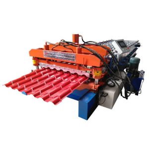 Cheap PPGI Roof Glazed Tile Roll Forming Machine Blue / Orange Color With PLC Control System for sale