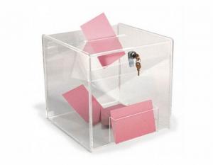 Cheap 12.0 x 12.0 x 12.0Acrylic Ballot Box with Lock  Clear Square Suggestion Box for sale