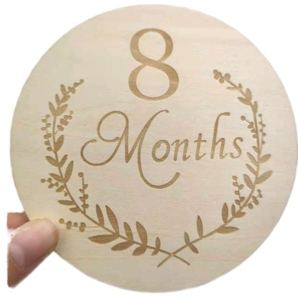 Quality 13-Piece Newborn Baby Monthly Milestone One-Sided Laser Cut Folk Art Words Poplar Stand for Photographs wholesale