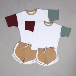 China 190gsm Patchwork Clothes 100% Cotton Unisex Kids Street Wear Color Matching Drop Shoulder T Shirts on sale