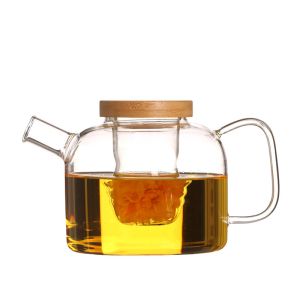 China Office / Home Stovetop Safe Teapot With Infuser / Bamboo Lid High Borosilicate on sale
