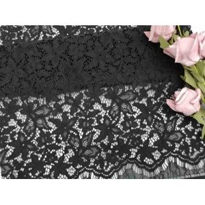 3D 57 Inch Black Floral Corded Lace Fabric With Soft Handfeel