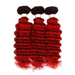 #T1B/Red Deep Wave Remy Human Hair Bundles Sew In Weave Bundles Brazilian Bundle