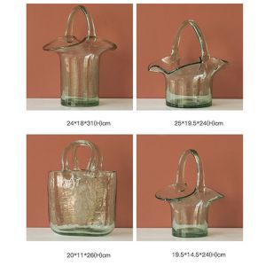 Clear Polished Baskets Hand Blown Decorative Glass Vases