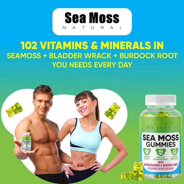 Wholesale Private label sea moss gummies Plus Organic Bladderwrack and Burdock Root Vegan Thyroid Support Detox & Gut