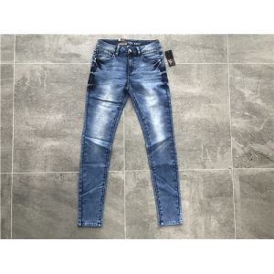 Mid Mottled Wash Stretch Knit Denim Jeans With Matt Silver Trim TW78484