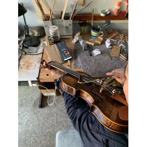 The back of a cello is usually made of one or two cut pieces of solid maple