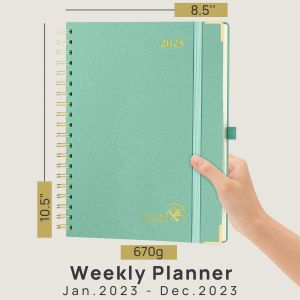 Hardcover Spiral 2023 Weekly Planner 6.5"x8.5" Daily Weekly Schedule Light Green