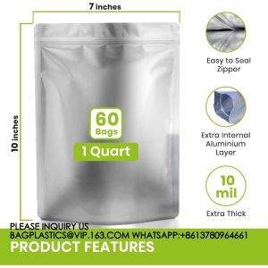 Mylar Bags For Food Storage With Oxygen Absorbers & Labels, 10 Mil Thick 3 Sizes