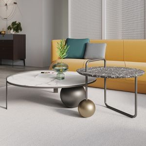China Metal Base Round Rock Coffee Table 6mm Thick Rock Plate Living Room Tea Table on sale