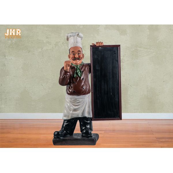 Wooden Menu Boards Polyresin Statue Figurine Poly Resin Floor Chef Sculpture For