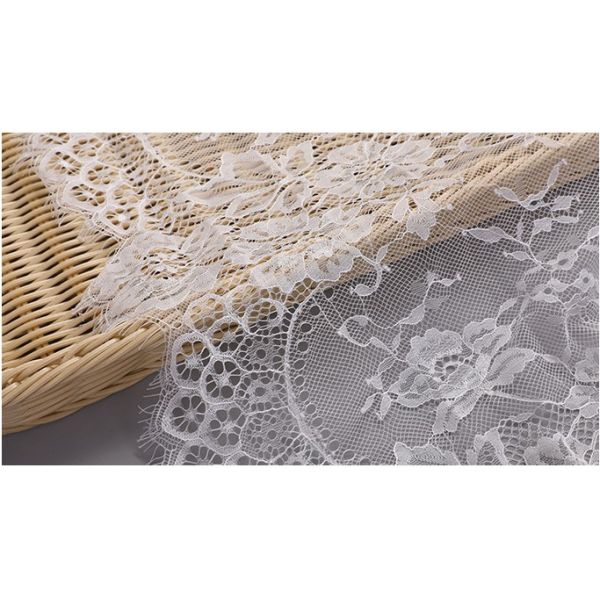 Nylon Mesh Eyelet White Chantilly Eyelash Lace Fabric For Bridal
