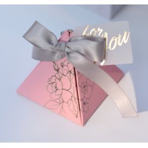 Pyramid Wedding Favor Boxes Premium Fog Blue with Gold Floral Patterns Luxury